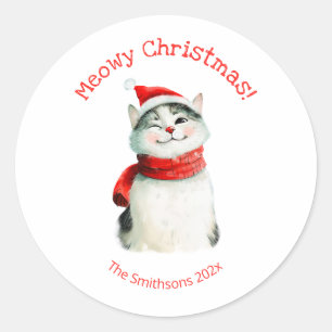 Funny Meowy Cat Cute Christmas Sticker