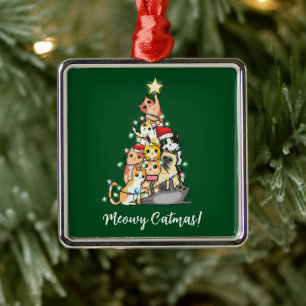 Funny Meowy Catmas Cats Christmas Tree Metal Ornament