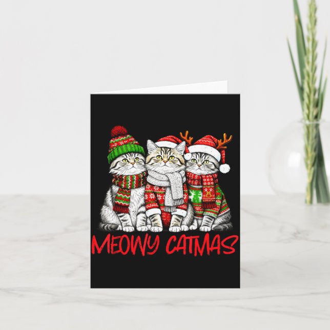 Funny Meowy Catmas Christmas Cats Ugly Sweater Gra Card (Front)