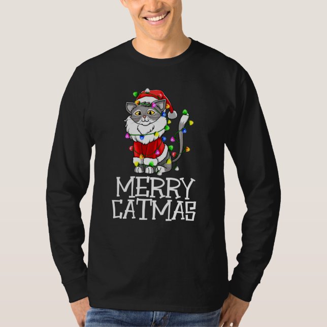 Funny Meowy Catmas Tee Shirt Merry Christmas Cat (Front)