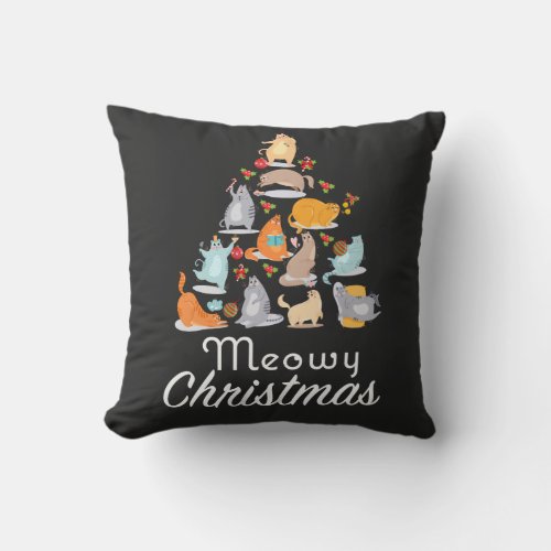 Funny Meowy Christmas Cat Lovers Throw Pillow