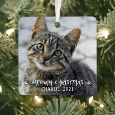 Funny Meowy Christmas Cat Name 2 Photo  Metal Ornament at Zazzle