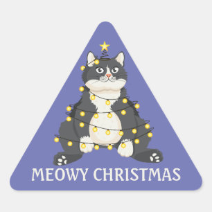 Funny Meowy Christmas Cat Pun Festive Winter Humor Triangle Sticker