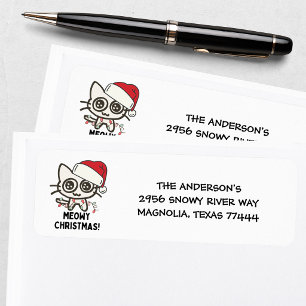 Funny Meowy Christmas Santa Cat Humorous Label