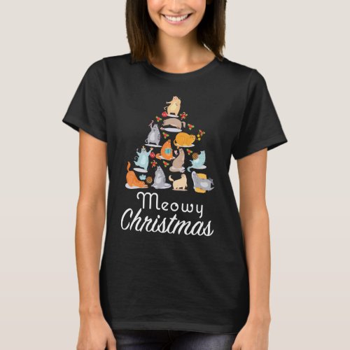 Funny Meowy Christmas Tree Cat Lovers T_Shirt