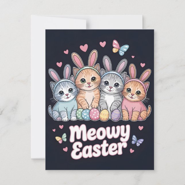 Funny Meowy Easter Cats Cute Kitty Egg Card (Front)