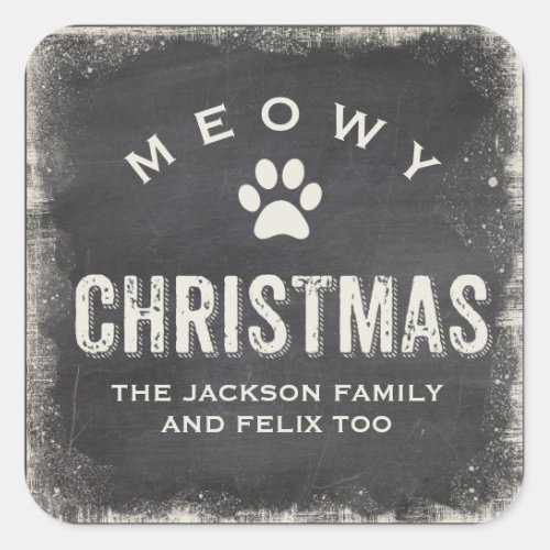 Funny Meowy Merry Christmas Cat Paw Custom Square Sticker