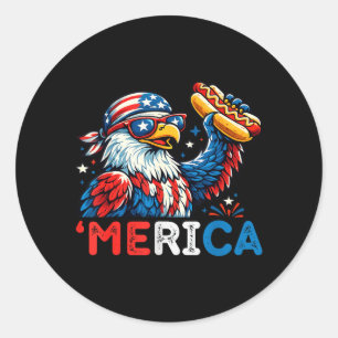 Funny Merica Bald Eagle Hotdog Patriotic July 4th Classic Round Sticker