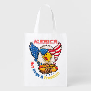 Funny Merica Eagle Hot Dogs & Freedom 4th of July Grocery Bag