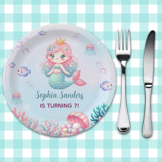 Funny  Mermaid Birthday Girl Paper Plates (Creator Uploaded)