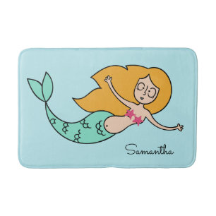 Funny Mermaid custom name & color bath mats
