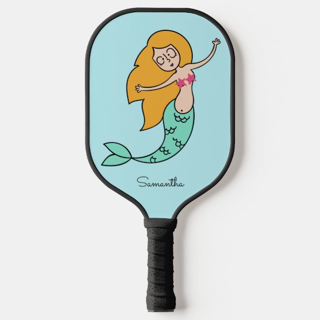 Funny Mermaid custom name & color Pickleball Paddle (Front)