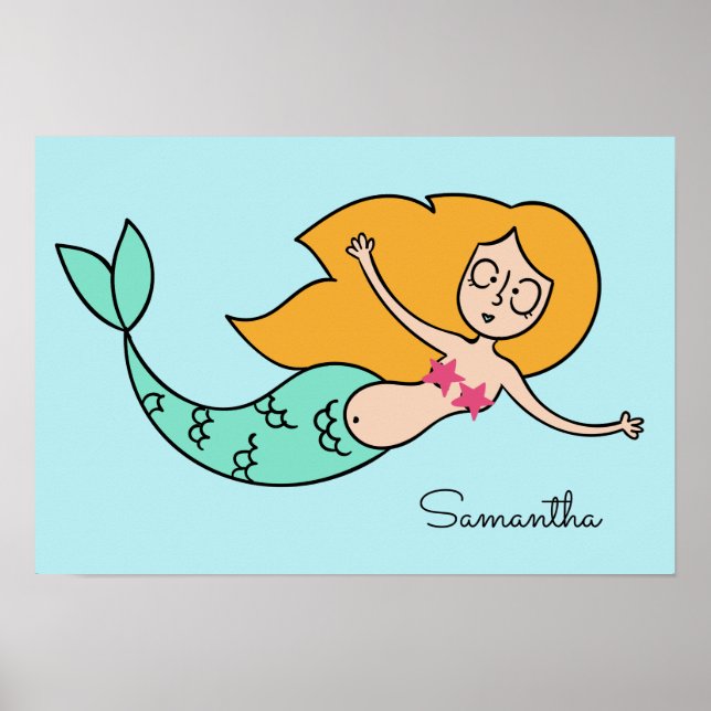Funny Mermaid custom name & color poster (Front)