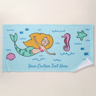 Funny Mermaid custom text beach towel