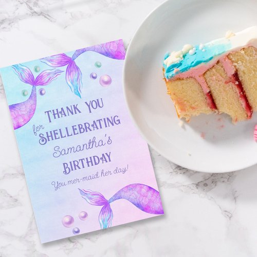 Funny Mermaid Pun Mer_Maid her Day Shellebrating Thank You Card