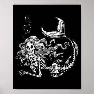Funny Mermaid Skeleton Halloween Costume Women Gir Poster