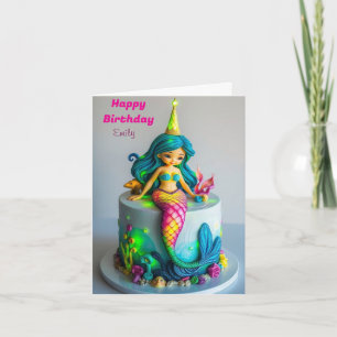 FUNNY MERMAID THEMED KIDS BIRTHDAY CAKE CARD