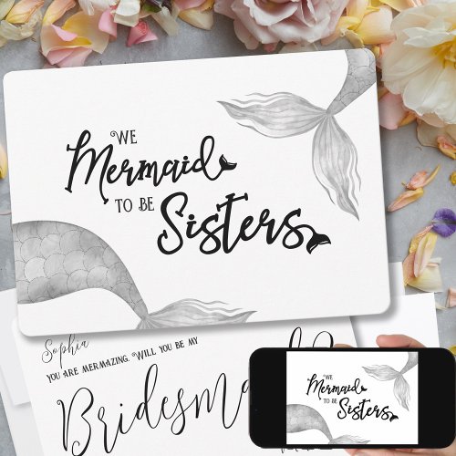 Funny Mermaid to be Sisters Black White Proposal Invitation