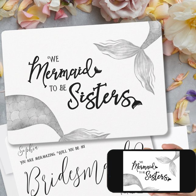 Funny Mermaid to be Sisters Black White Proposal Invitation (Creator Uploaded)