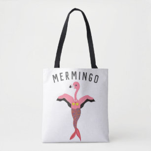 Funny Mermingo Graphic: Flamingo-Mermaid Hybrid Tote Bag