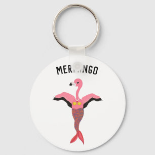 Funny Mermingo Magical Pink Flamingo Mermaid Keychain