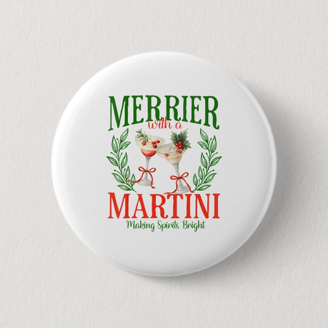 Funny Merrier With A Martini Bachelorette Merry Ch Button (Front)