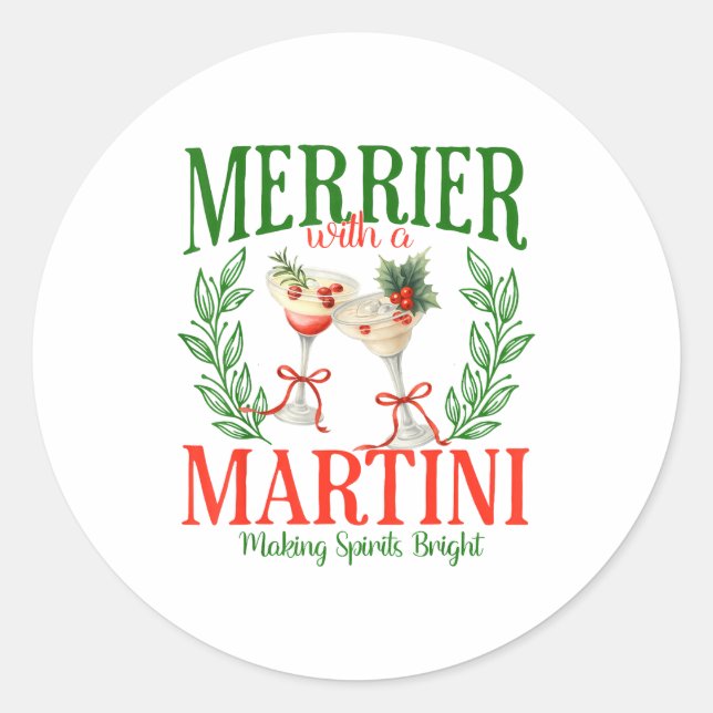 Funny Merrier With A Martini Bachelorette Merry Ch Classic Round Sticker (Front)