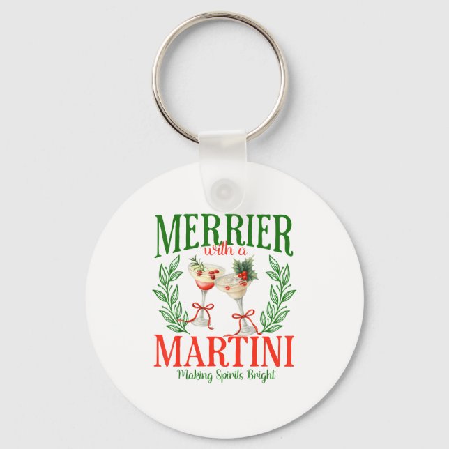 Funny Merrier With A Martini Bachelorette Merry Ch Keychain (Front)