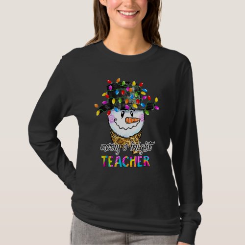 Funny Merry And Bright Teacher Snowman Christmas L T_Shirt