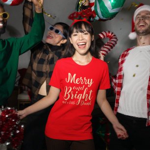 Funny Merry Bright and drunk script modern red T-Shirt