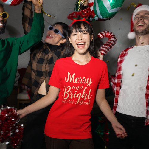 Funny Merry Bright and drunk script modern red  T_Shirt