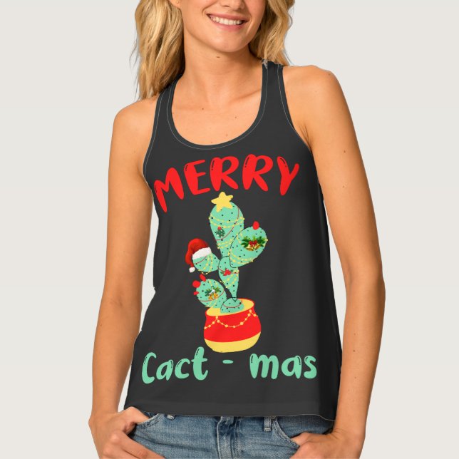 FUNNY MERRY CACTMAS - CACTUS CHRISTMAS FUN TANK TOP (Front)