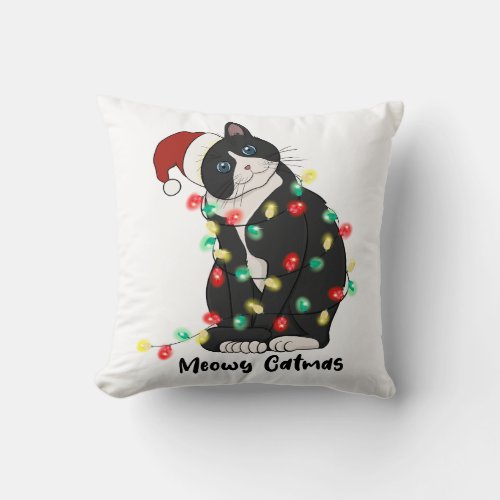 Funny Merry Catmas Cat Throw Pillow