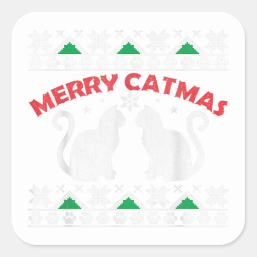 Funny Merry Catmas Ugly Christmas Apparel Square Sticker