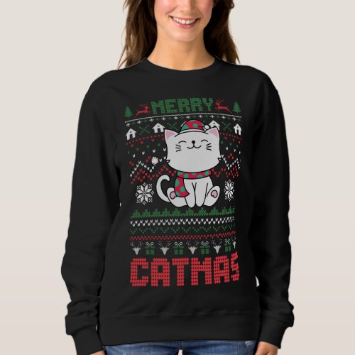 Funny Merry Catmas Ugly Christmas Sweater Cat Sant