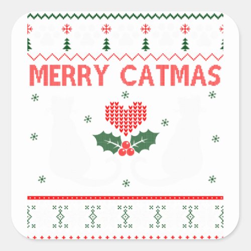 Funny Merry Catmas Ugly Christmas Sweater Square Sticker