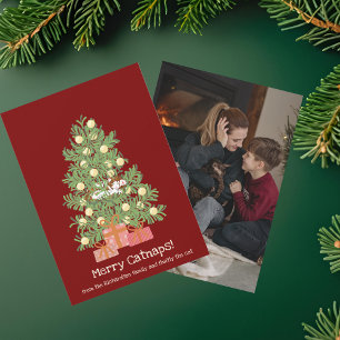 Funny Merry Catnaps! Cat on Chistmas Tree Holiday Card
