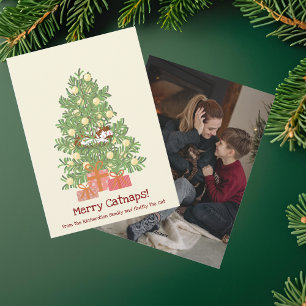 Funny Merry Catnaps! Cat on Chistmas Tree Holiday Card