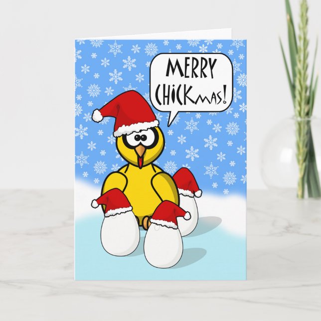 Funny Merry Chickmas, Christmas Chicken Holiday Card (Front)