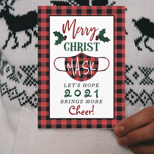 Funny Merry Christ Mask Modern Holiday Card