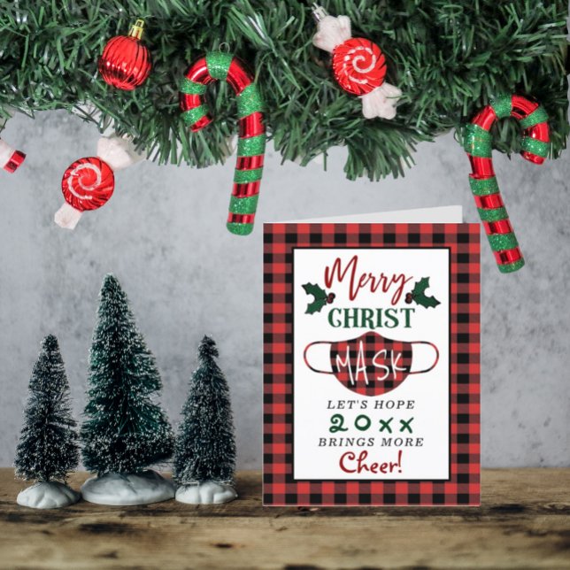 Funny "Merry Christ Mask" Modern Holiday Card (Creator Uploaded)