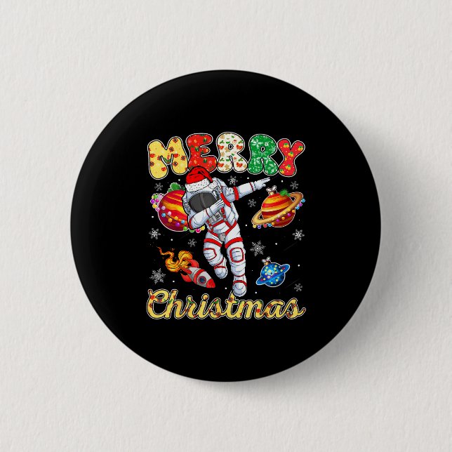 Funny Merry Christmas Astronaut Dabbing Space Snow Button (Front)