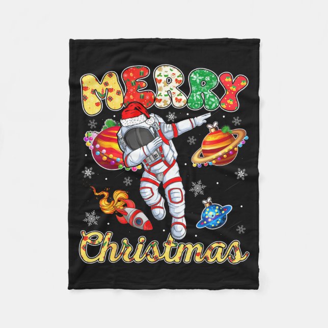 Funny Merry Christmas Astronaut Dabbing Space Snow Fleece Blanket (Front)