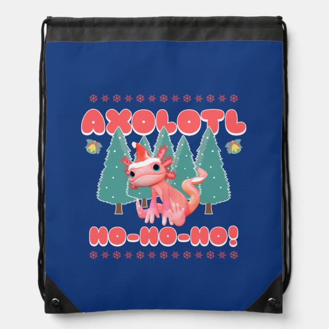 Funny Merry Christmas Axolotl Ho-Ho-Ho! Drawstring Bag (Front)