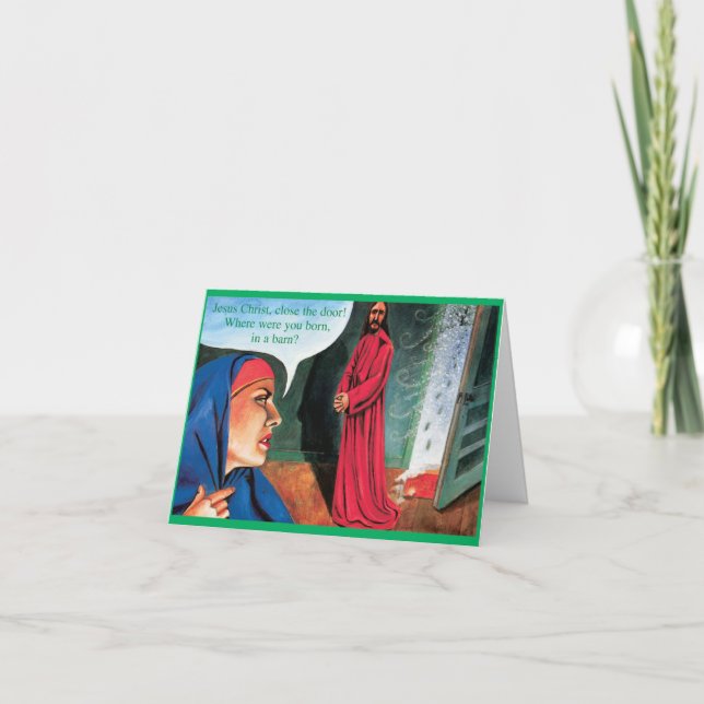 Funny Merry Christmas Card - Born In A Barn (Front)