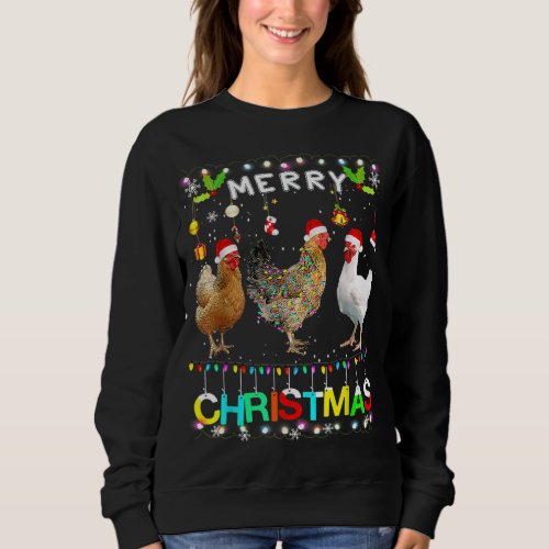Funny Merry Christmas Chicken Santa Hat Lights Xma Sweatshirt