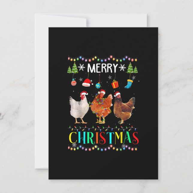 Funny Merry Christmas Chicken Shirt Santa Hat Ligh Invitation (Front)