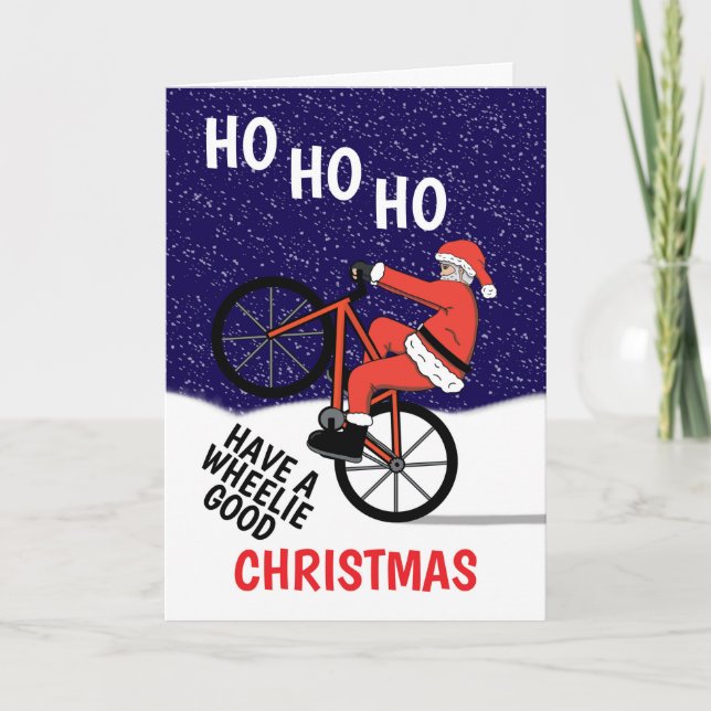 Funny Merry Christmas Cycling Santa Holiday Card (Front)