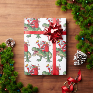 Funny Merry Christmas Dinosaur Santa Claus Wrapping Paper