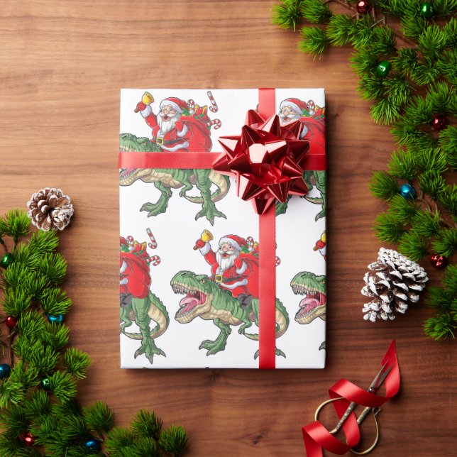 Funny Merry Christmas Dinosaur Santa Claus Wrapping Paper (Holiday Gift)